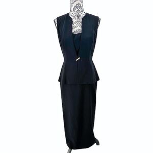 Vintage Evan-Picone Peplum Black Dress Size 4 Classic Silhouette Gold Bar Accent